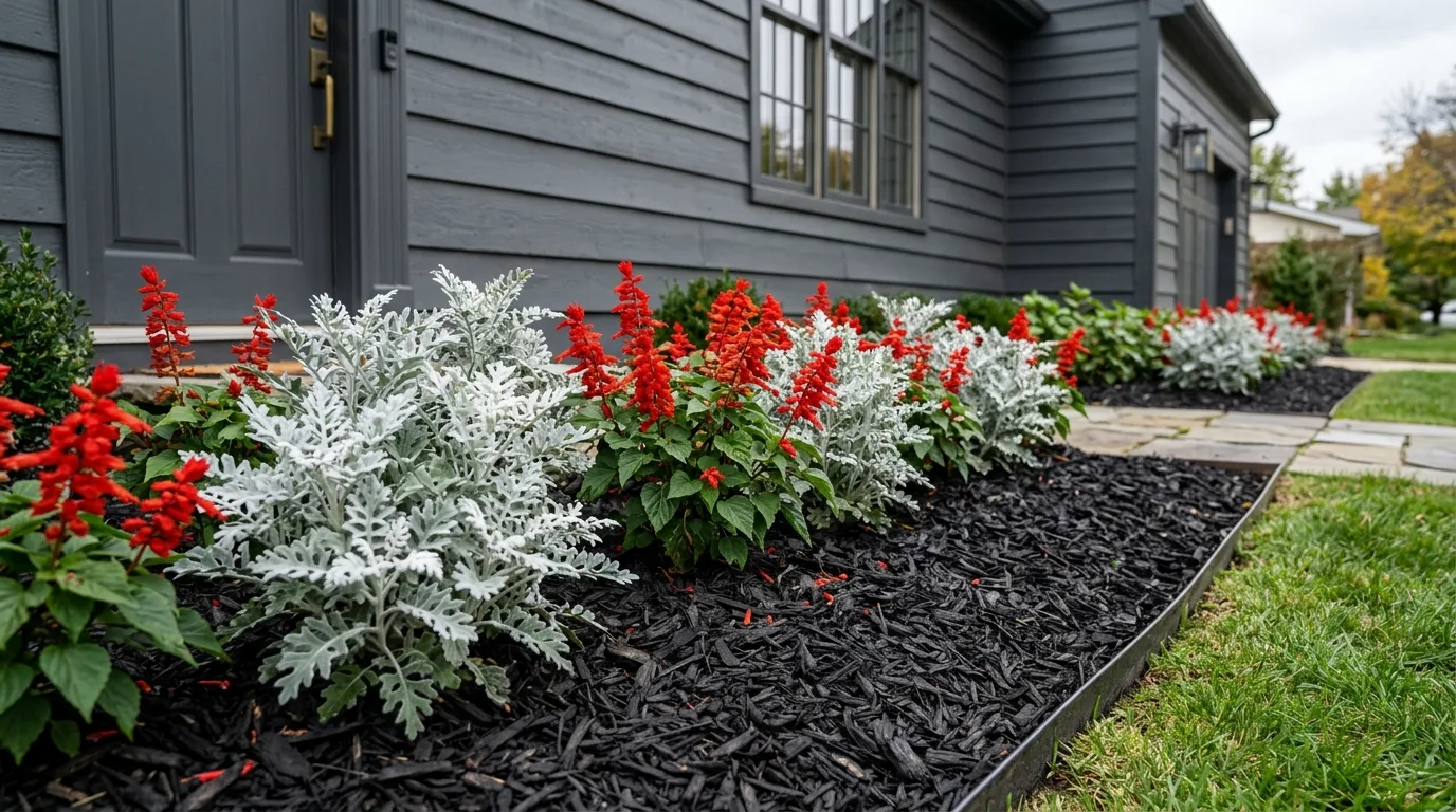 Black Mulch With Bright Flowers